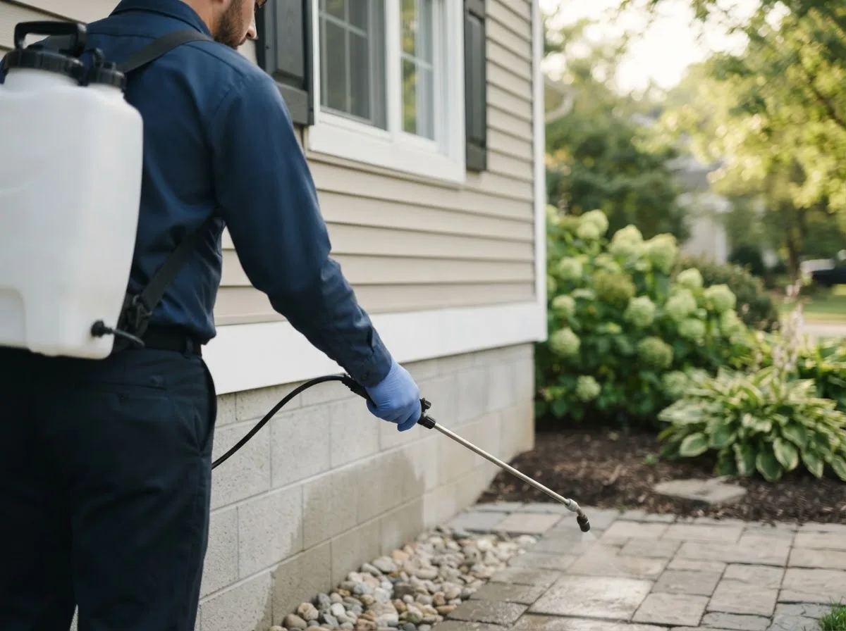 Pest control technician inspecting a home in University Park, TX